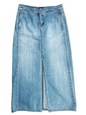 Vintage 2000s Long Denim Skirt Large Y2K Jean Maxi 100% Cotton Pockets Slit Fade